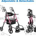 Foldable 2-in-1 Rollator Walker for Seniors with Seat, Lightweight Transport Wheelchair Combo 300 lbs Capacity, All-Terrain Tires, Anti-Tip Brakes, Adjustable Height 33.5"-40"