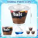SiliFine 100 Pcs Fishing Party Favors 8/9 oz Bait Cups with Lids Disposable Bulk Plastic Bait Cups for Water Wine Coffee Cake Fishing Birthday Baby Shower Favors Decor (Clear,9 oz)