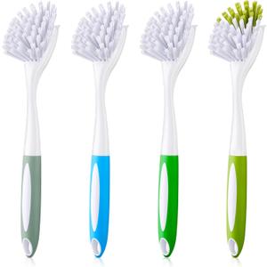 Dish Brush with Handle Kitchen Scrub Brush Pot and Pan Cleaning Dish Scrubber with Stiff Bristle for Cookware Sink Washing Household, 4 Colors, 11.02 x 3.15 x 0.98 Inch(4 Pcs)