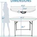 4FT Round Folding Table 48 Inch, Bifold Plastic Dining Table for Wedding, Party, Garden, Patio