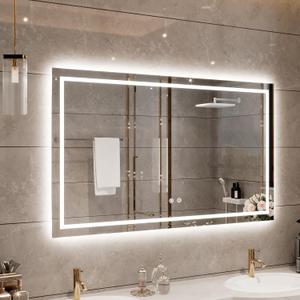 LED Bathroom Mirror with Front Light and Backlit, 48x30 inchRectangle Anti-Fog Wall Mounted Vanity Mirror, 3 Colors Light Dimmable Memory Makeup Mirror with Touch Switch (30"L x 48"W, Front Light +Backlit)