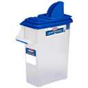 Buddeez Kingsford Pellet Dispenser with Flip Spout - Stackable Storage Bin for Wood and Grill Use - Clear Body with Blue Lid - 1 Count