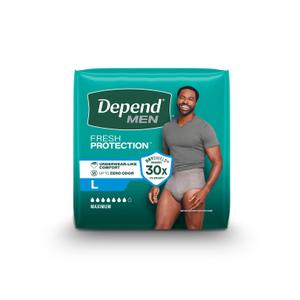 Depend Fresh Protection Adult Diapers, Incontinence Underwear for Men, Disposable, Maximum, Large, Grey,  36 Count