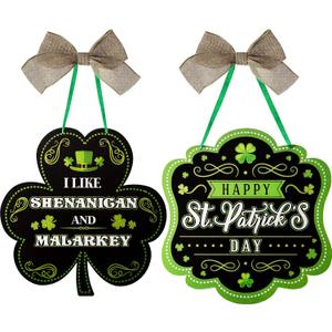 Jetec 2 Pieces St. Patrick's Day Door Sign Shamrock Wooden Sign for Patrick's Day Decor 12 x 12 Inch Farmhouse Shamrock Hanging Decoration for Front Door and Wall