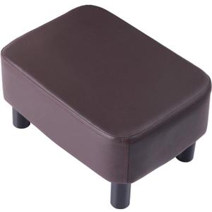 IBUYKE 16.54" Small Footstool, PU Faux Leather Step Stool, with Padded Seat Pine Wood Legs and Padded Rectangular Stool, for Bedroom, Brown RF-BD209