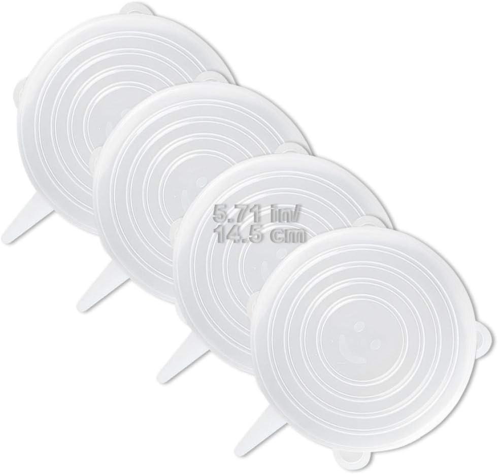 LELE LIFE 4 Pack Same Size Silicone Stretch Lids, Thicker Reusable Sturdy Silicone Container Cover, Expandable Food Storage Covers, Dishwasher and Freezer Safe, 5.71in(14.5cm)