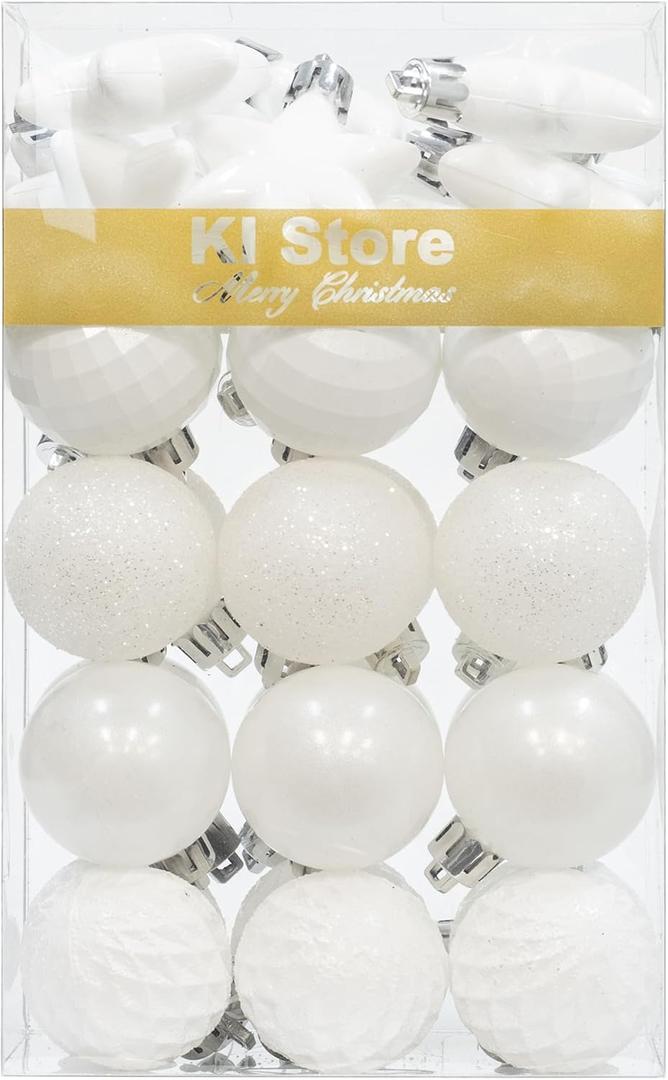 KI Store White Christmas Balls 34pcs 1.57-Inch Small Christmas Tree Decoration Ornaments for Xmas Tree Holiday Wreath Garland Decor Ornaments Hooks Included