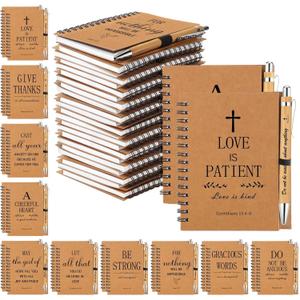 30 Christian Bible Notebooks with 30 Pens, Spiral Journal Bulk Prayer Notes Christian Religious Gifts for Family Friends Colleagues (Brown)