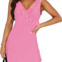 Women's Sexy V Neck Sleeveless Backless Ruffles Dress for Women Elegant Mesh Party Fitted Cocktail Mini Dresses, M