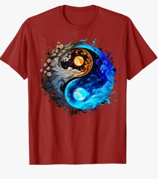 Yin Yang Moon and Sun T-Shirt, Red, XL