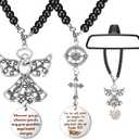 2 Pcs Car Rosary for Rearview Mirror Saint Benedict Beads Catholic Cross Charm Religious Hanging Rear View Hanger Car Rosary Accessories for Women Men Auto Decors