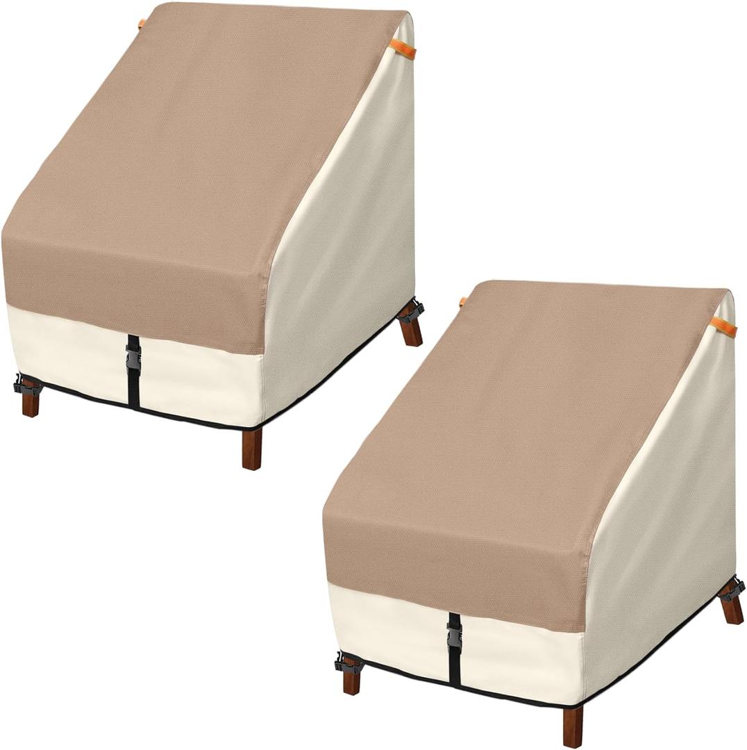 Porch Shield Patio Chair Covers - Waterproof Outdoor Lounge Deep Seat Lawn Chair Cover 2 Pack - 28W x 30D x 28H inch, Light Tan & Khaki