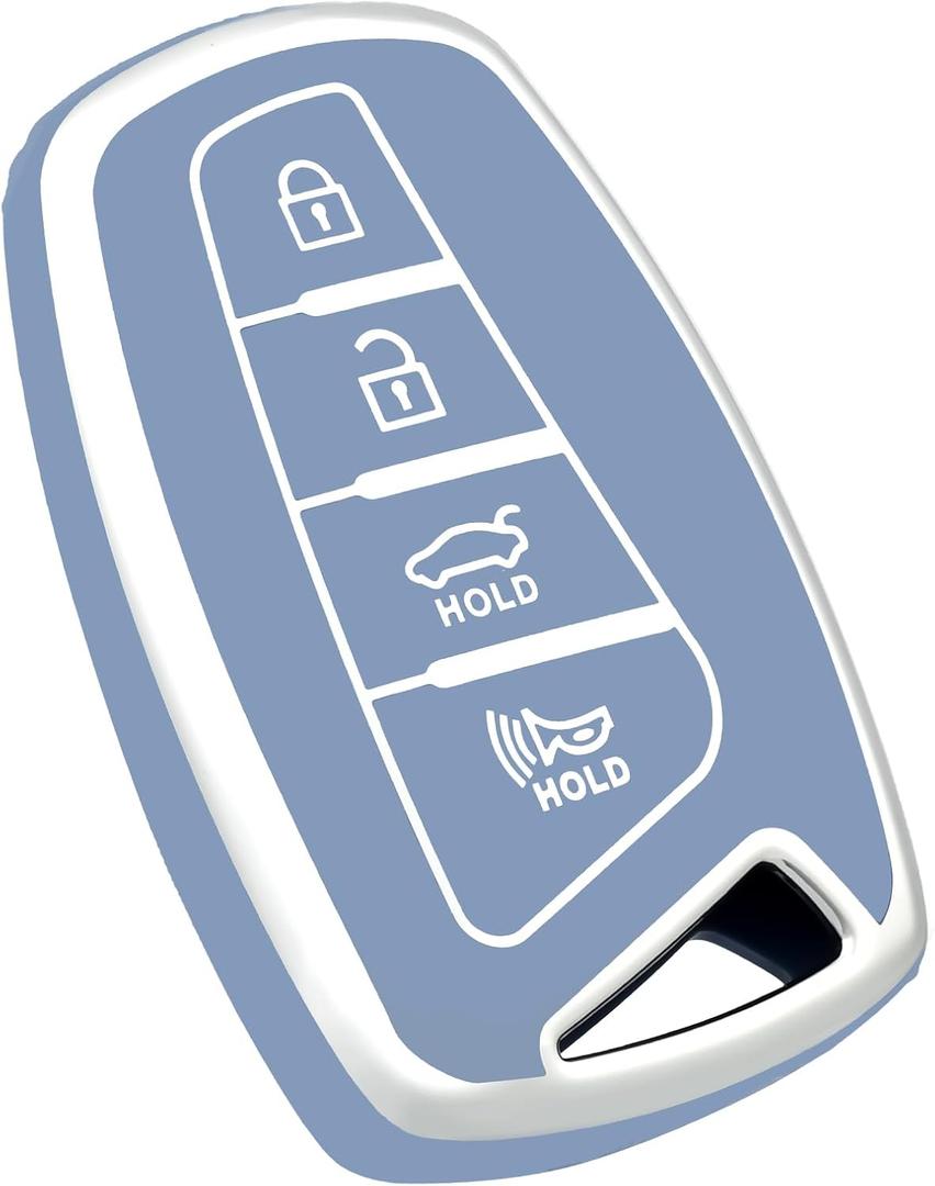 For Hyundai Key Fob Cover, Soft TPU Protection Key Fob Case Compatible with Hyundai Santa fe Genesis Equus Azera Smart Car Key Accessories (Silver Blue)