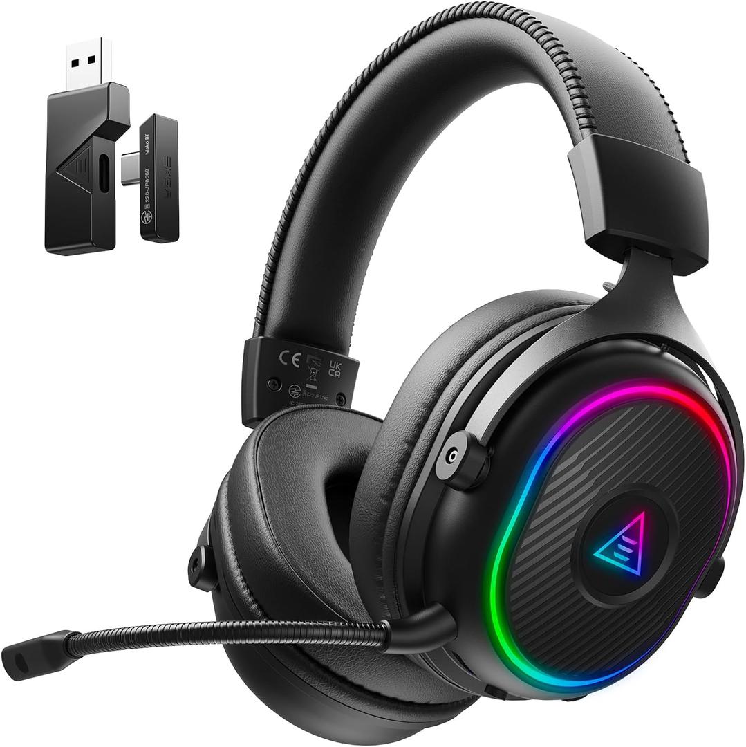 EKSA 2.4GHz Wireless Gaming Headset for PS5,PC,PS4,Switch,Mobile,Mac, Bluetooth Gaming Headphones with Microphone, RGB, 30ms Latency, 50H Battery, USB & Type-C Ultra, Wired Gaming Headset for Computer, Black 