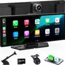 Carplay Screen for Car,10.26 inch Portable Car Play & Android Auto Touch Screen,4K Front & 1080P Rear Backup Camera Car Stereo,Loop Recording,GPS,Voice Control,Mirror Link,FM,AUX for All Vehicles