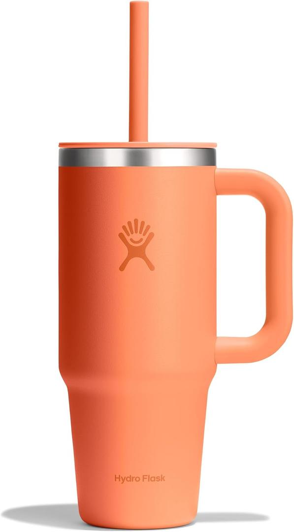 Hydro Flask Travel Tumbler with Handle, Lid and Straw - Insulated Stainless Steel in 24 Oz Nectar Orange