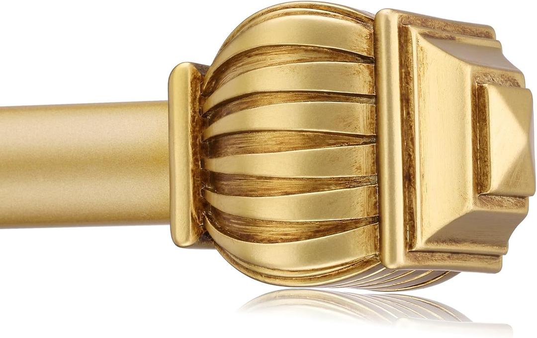 Gold Curtain Rods for Windows 48 to 84 Inches Adjustable Heavy Duty 1" Diameter Window Curtain Rod with Decorative Finials for Bedroom Kitchen Living Room