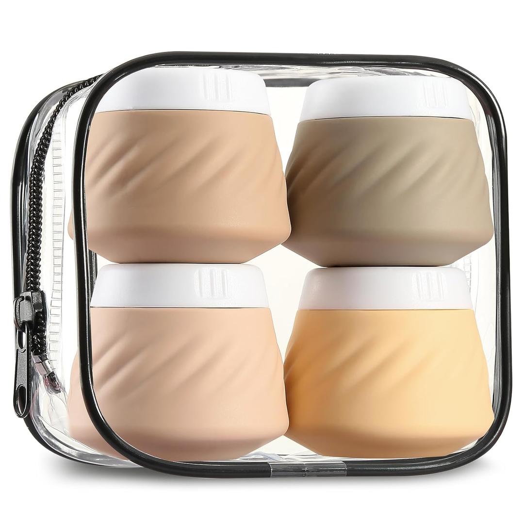 Gemice Travel Containers for Toiletries, Silicone Cream Jars TSA Approved Travel Size Containers with Clear Bag, Leak-proof Travel Accessories with Lid for Cosmetic Face Body Hand Cream (1 Ounces, Apricot)