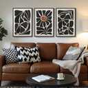 Large Framed Black and White Boho Floral Wall Art for Living Room, 3 Piece, 20" W x 30" H x 3Pcs