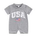 COORALLY 4th of July Baby Boy Girl Outfit Fuzzy Letter Flag Embroidery Rompers Crew Neck Short Sleeve Bodysuits (Gray, 6-12 Months) (Gray)