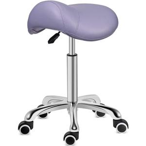 Kaleurrier Saddle Stool Rolling Swivel Height Adjustable with Wheels,Heavy Duty Saddle Chair, Ergonomic Stool Chair for Hair Salon Lab Clinic Dental Massage Home Office Kitchen (Purple, Without Back)
