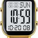 FANMIS Classic Unisex Digital Sports Watches Women's Men's Multifunctional Watch Stainless Steel Band Square Big Numbers Dial Waterproof Electronic Led Watch