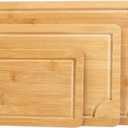 Bamboo Cutting Boards for Kitchen Set of 3, Bamboo Wood Cutting Boards with Juice Grooves, Chopping Board Meat Fruit Vegetable Charcuterie Board for Meat, Vegetables, Fruits, Cheese Square