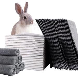 PINVNBY Rabbit Pee Pads,100 Pieces Disposable Cage Liners Black Carbon Super Absorbent Odor-Control,Bunny Potty Training Pad with Quick-Dry Surface for Cat Puppy Kitten Hamsters Chinchillas