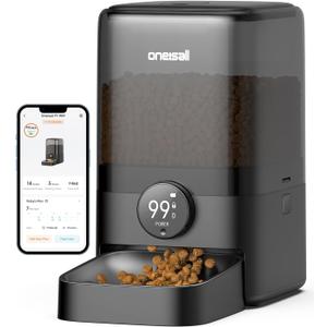 oneisall Cordless WiFi Automatic Cat Feeder, Rechargeable 100-Day Battery Operated Pet Feeder, 20 Cups/5L Timed Cat Food Dispenser for Large Kibble, Smart App Control (Black)