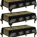 Childom 3 Pack Graduation Tablecloth, Graduation Party Decorations 2025 Black and Gold, Graduation Table Cloth 54"x108" Waterproof Plastic Disposable Tablecloth for Parties, Graduation Party Supplies