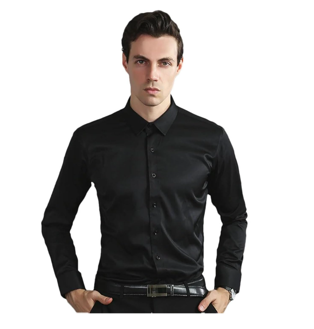 Men's Stretch Shirt Long-Sleeved Silk Soft Slim Fit Business Party Top , Size 4XL