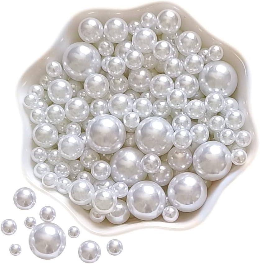 Lifestyle-cat 4 Size 330pcs Assorted Pearls Beads No Holes White Pearls Beads 5mm, 6mm, 8mm, 12mm Pearls for DIY, Table Scatter, Wedding, Birthday Party, Home Decoration