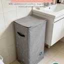 WTREE Laundry Hamper with Lid, Reinforced Sturdy Clothes Hamper with Anti-Puncture Base, Large Collapsible Laundry Basket with Removable Liner Bag, Tall Dirty Clothes Bin for Family, 100L Grey