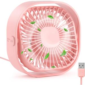 RJVW 4 Inch Small USB Desk Fan, 3-Speed Portable & 360Rotatable Mini Cooling Fan, USB-Powered Desktop Fan for Home Office Bedroom Dorm Indoor Outdoor Summer Gift (Pink)
