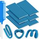 WILLBOND 60 Pieces Flexible Curling Rods Hair Curlers Rollers Twist Flexi No Heat Rods Rollers for Long Short Hair Women(0.5 x 9.5 Inch,Blue)