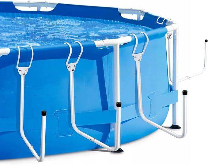 Solar Pool Cover Holder, Adjustable Solar Cover Hooks Keep Solar Cover Off The Ground, No Drill, 4 Pack U-Shaped Iron Tube Set, Fits Framed Above Ground Pools with 2.3 Inch or Less Top Bar, White