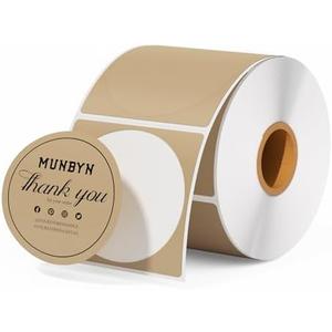 2 Inch Brown Circle Thermal Sticker Labels, Self-Adhesive Round Direct Thermal Labels for Logo Design, QR Code, 750 Sheets/1 Roll
