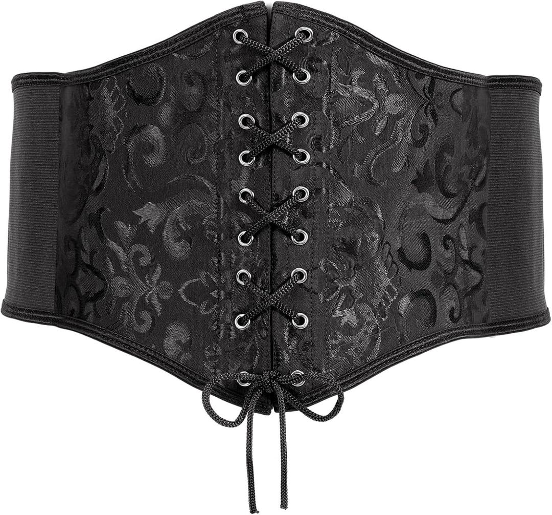 XZQTIVE Womens Corset Belt, Wide Elastic Lace Up Pirate Corset for Dress Black Renaissance Waist Cinch Belt for Costume (Waist 32-35in)