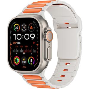 Magnetic Band for Apple Watch Bands for Men 44mm 45mm 46mm 49mm 42mm,Soft Silicone Replacement Strap Wristbands SportBand Compatible with iWatch Series 11 10 9 8 7 6 5 4 3/SE 2nd/Ultra 2/3 49 mm, Orange