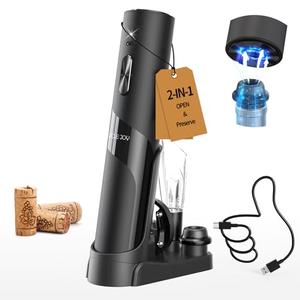 CIRCLE JOY Rechargeable Wine Opener Electric Wine Bottle Opener 7-in-1 Wine Gift Set with Electric Vacuum Pump, Charging Station, Foil Cutter, Wine Aerator Pourer and 2 Wine Stoppers