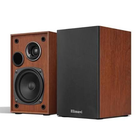 Elimavi Passive Bookshelf Speakers, 2Way Design with 4" Woofer & 1" Silk Horn Tweeter, 60Hz Bass, Ideal for Home, Office & Theater, Brown(Requires Amplifier or Receiver to Operate)