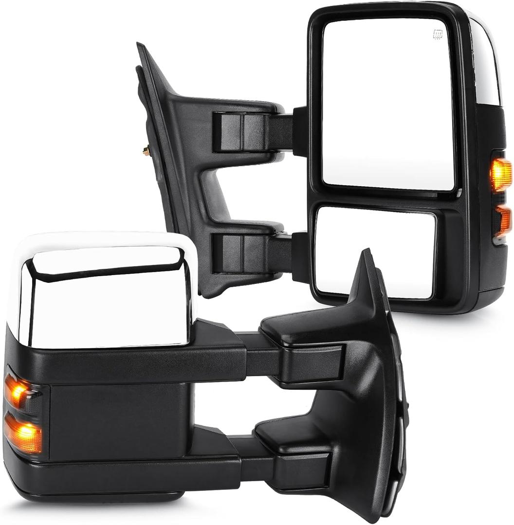 Youxmoto Towing Mirrors fit for 2008-2016 for Ford for F250 F350 F450 F550 Super Duty Pickup Truck Mirrors, Heated; Manual Telescoping/Folding; Turn Signal; Left +Right Side Mirrors; Chrome