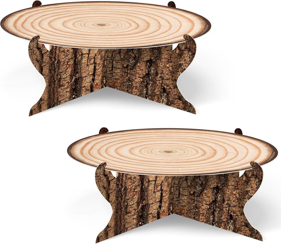 Zopeal 2 Pcs Woodland Cupcake Stand Wooden Cupcake Stand Decoration Western Cake Holder Camping Cake Holder for Woodland Baby Shower Decoration Forest Safari Birthday Party Supplies (Classic)