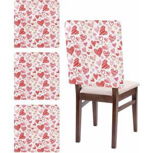 Chair Covers Set of 4 Red Love Chair Slipcover Protector Removable Washable Stretch Chair Covers Pink Heart Chair Back Covers for Dining Chairs Kitchen Dinner Party Holiday Decor