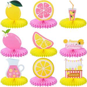9 Pcs Pink Lemonade Party Honeycomb Centerpieces Lemon Honeycomb Centerpieces Colorful Lemonade Table Toppers Lemon Birthday Decorations Lemon Decor for Summer Birthday Supplies