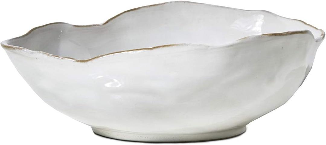 Serene Spaces Living Extra Large Free-Form Edge Glazed Ceramic Bowl  Stylish Fruit Bowl, Dinnerware, and Decorative Centerpiece for Vintage Weddings and Events, 10.5" Long, 8" Wide and 3.5" Tall (White, 10.5" Bowl)