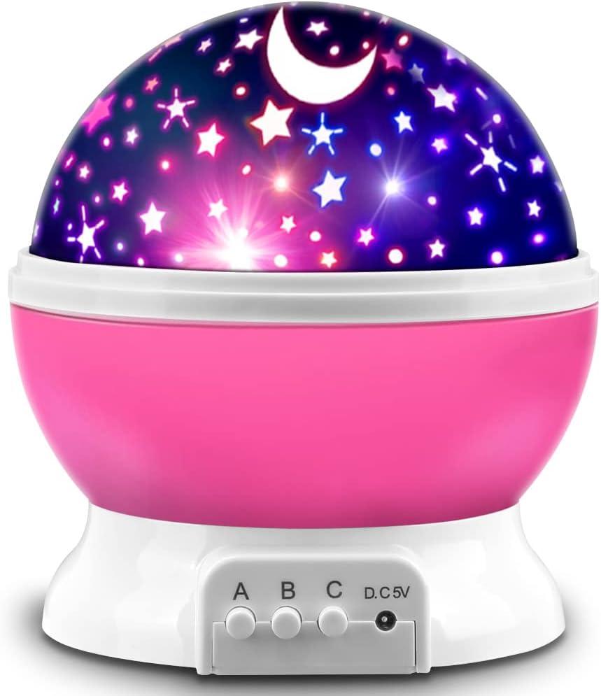 Star Projector Night Lights for Kids - Fun Gifts for 1-4-6-14 Year Old Girls Night Light Projector Rotating Star Sky Moon Light Projector for Kids Bedroom Decor -Pink