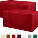 Obstal 2 Pack 8FT RedTable Cloths for Standard Folding Tables - Water Resistant Washable Fabric Polyester Rectangle Table Cover Protector for Wedding, Banquet and Trade Shows, 96L x 30W Inches