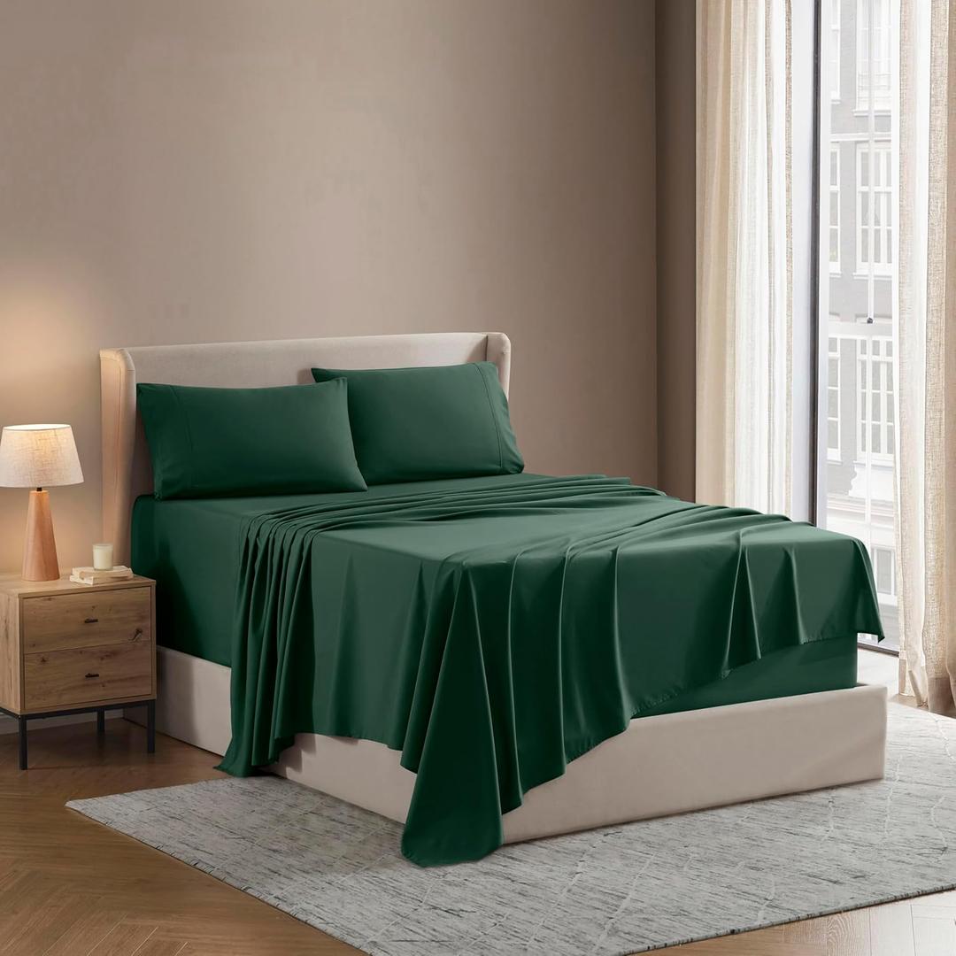 Nestl California King Bed Sheet Set - Dark Green - Instantly Soft Microfiber, No Break-in Wash - 4-Piece Deep Pocket Sheets & Pillowcases, Stays Put All Night