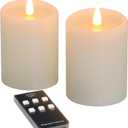 Flickering Flameless Candles with 3D Moving Flame, Real Wax Battery Operated Candles with Timer and Remote, Last 600+ Hours, 3" x 4" LED Fake Candles for Home Wedding Christmas Decor, 2 Pack